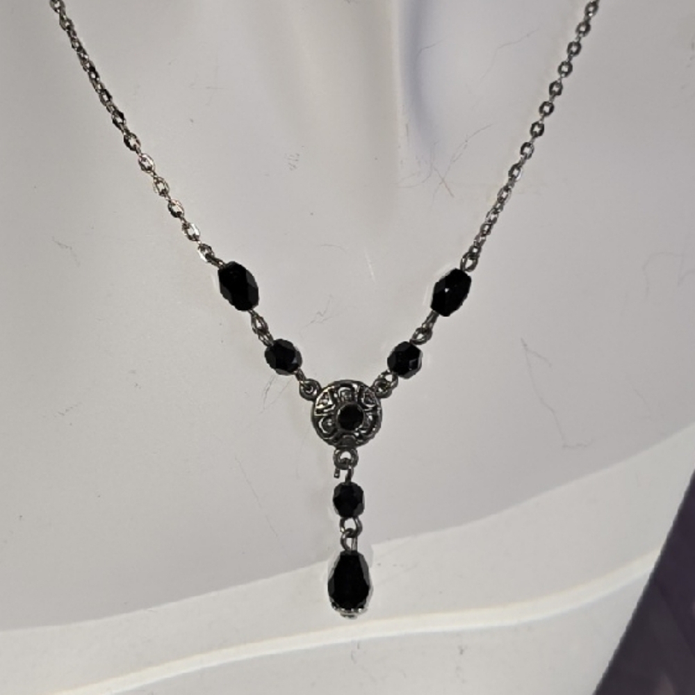 Victorian Styled Black and Silver Necklace by Jan Palmer - Picture 6 of 9